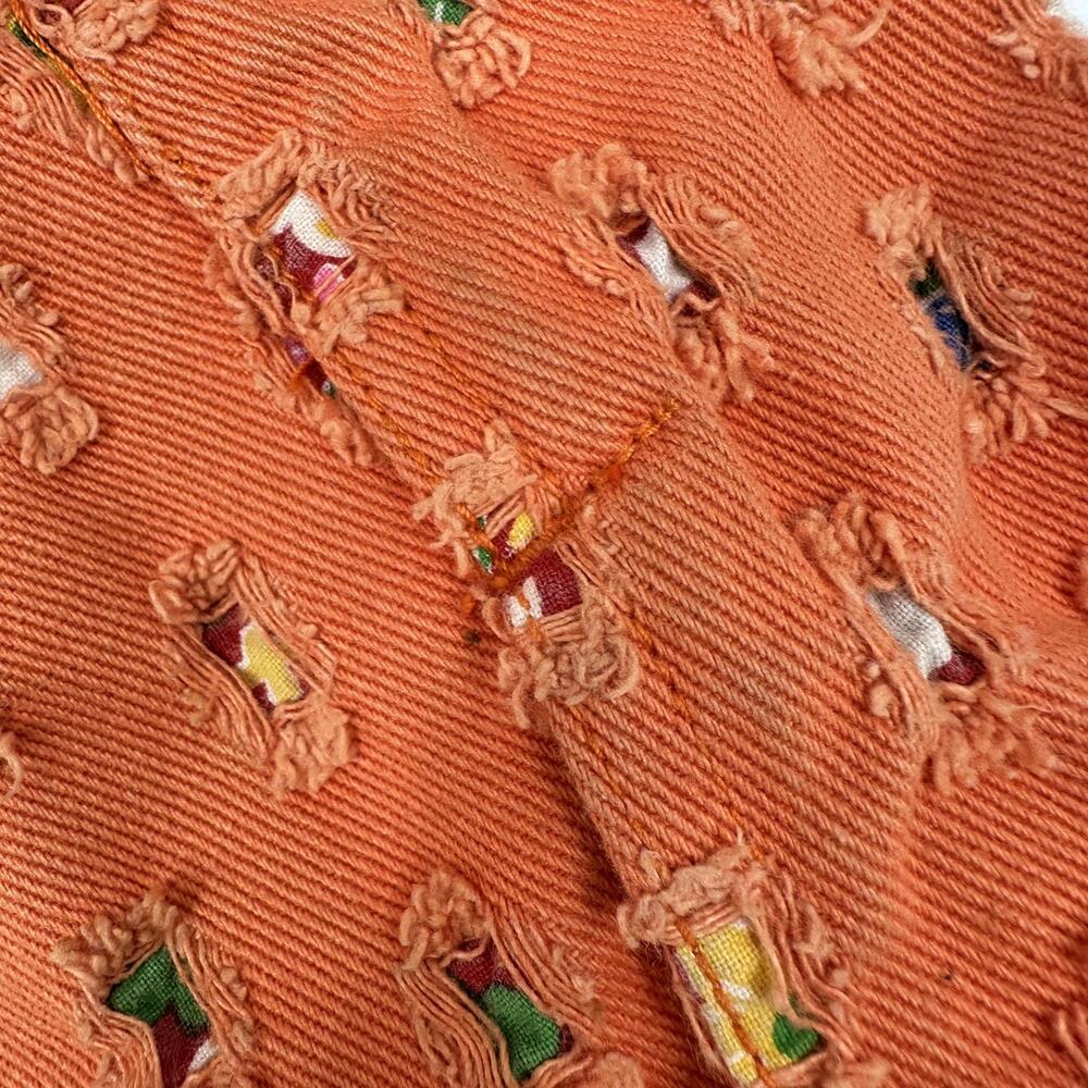 Via Via Couture Denim Jacket XL Orange Trucker Embroidered Textured Boho Retro - Picture 11 of 12